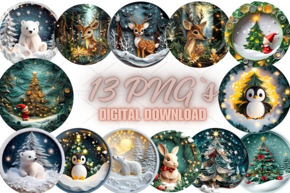 13x 3D Christmas Ornament Set PNG 8S-5