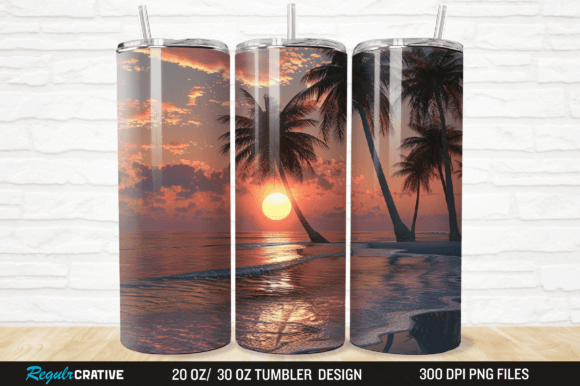 3D Beach Sunset Tumbler Design