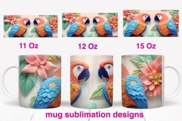 3D Parrot & Flower Mug Wrap Design
