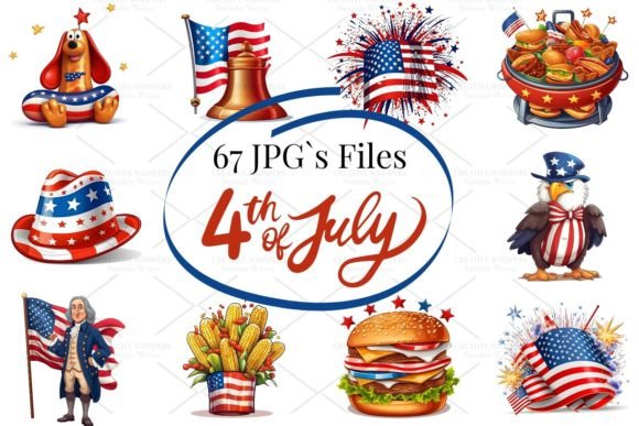 4th of July 3D Clipart JPG 721 Bundle