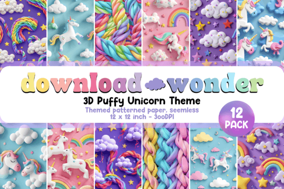 Bringing Magic to Life with 3D Unicorn Puffy Seamless Patterns
