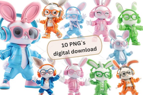 Bunny 3D Clipart Set: High-Res PNGs