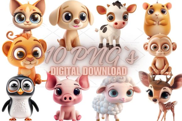 Cute Animal 3D Clipart PNG 4S-30 Bundle
