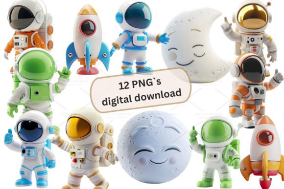Cute Astronaut 3D Clipart Bundle for Crafts