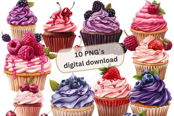Fruit Cupcake 3D Clipart: High-Res PNGs