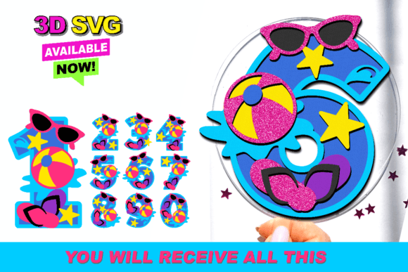 Girls Pool Party 3D SVG Numbers