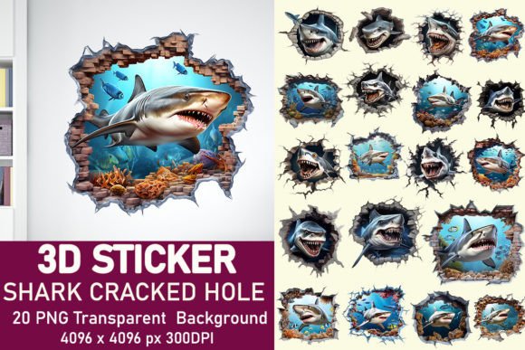 Integrating 3D Shark Cracked Hole Stickers into Creative and Commercial Workflows