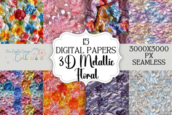 Seamless 3D Metallic Floral Papers